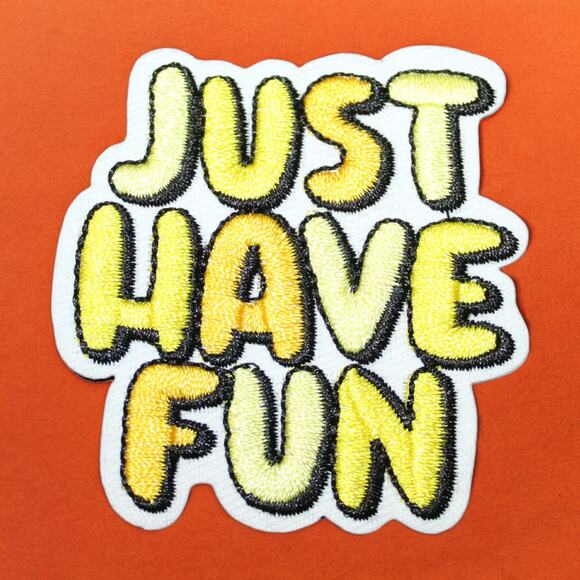 Just Have Fun Yellow Spell Out Cartoon Clothing Iron On Patch Decal Embroidery - Picture 1 of 2